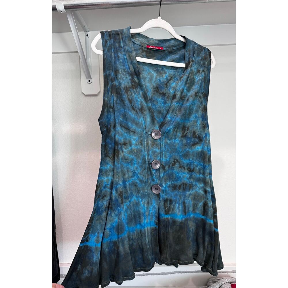 Barbara Lesser Women's Tie Dye Tank Cardigan 3‎ Button Blouse Size Small